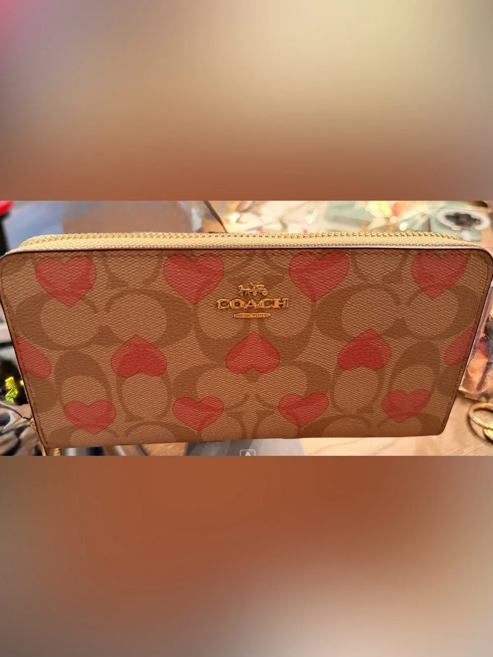 Coach Heart Signature Long Zip Wallet